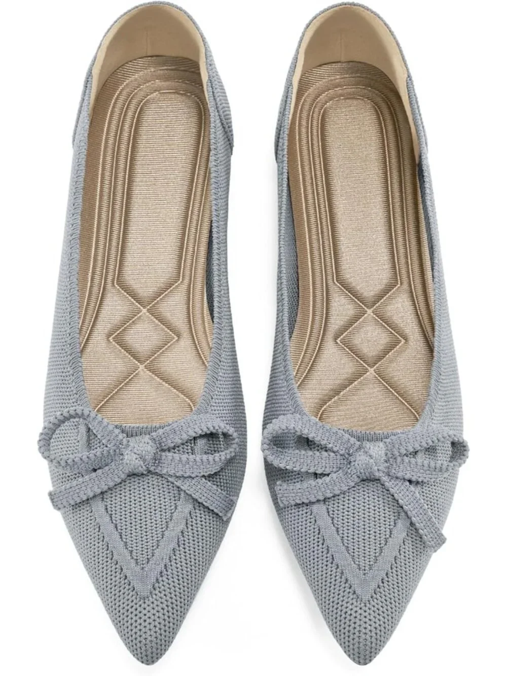 Women's Grey Ballet Flats Shoes Dressy Pointed Toe Bow Knit Flats Comfortable